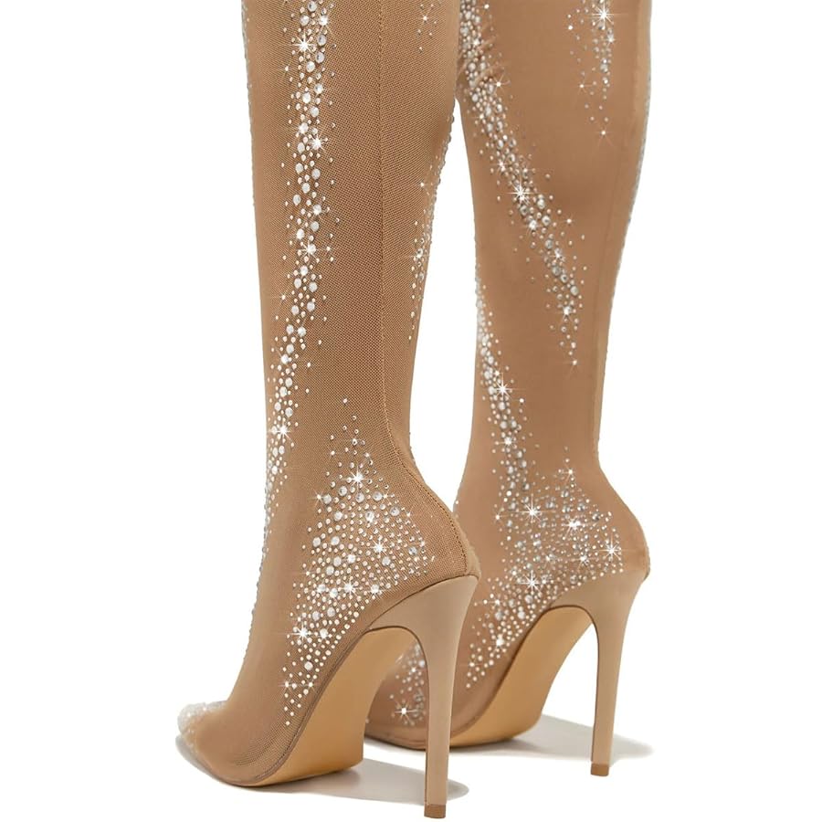 Amazon.com | FSJ Women Sparkly Stretch Mesh Sock Boots